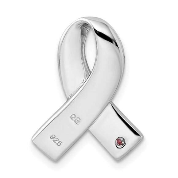925 Sterling Silver with Pink CZ Cancer Awareness Ribbon Necklace Charm Slide - Picture 3 of 4